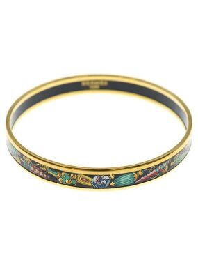 Hermes Enamel PM Bangle Bracelet Black Gold Cloisonne